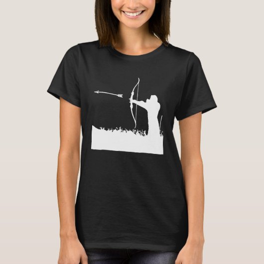 アーチェリー射手弓矢ブラック Tシャツ (正面)