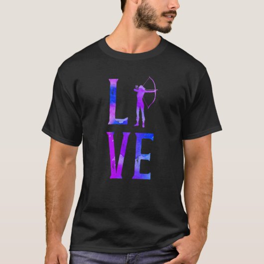 アーチェリー弓射手ガール水色の愛 Tシャツ (正面)