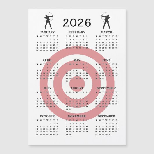 アーチェリー デザイン 2026年 カレンダー マグネット カード (正面)
