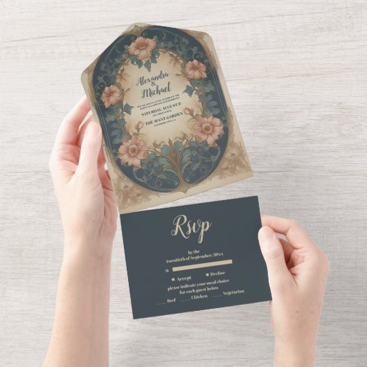 アーチエレガントアールヌーボー結婚ズ オールインワン招待状 (貼ってはがせる)