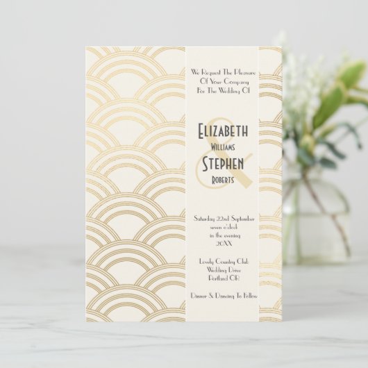 アーチエレガントギャツビーアールデコ1920年代のアイボリー&金ゴールド 招待状 (スタンド正面)