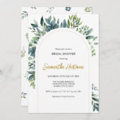 アーチエレガントグリーンリーフローラの葉ブライダルシャワー 招待状 (正面/裏面)