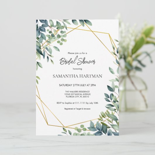 アーチエレガントグリーンリーフローラの葉ブライダルシャワー 招待状 (スタンド正面)