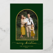 アーチエレガントグリーン金ゴールドクリスマスフォト 箔シーズンカード (正面)