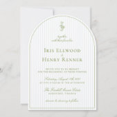 アーチエレガントセージグリーン&ブルーストライプズ結婚 招待状 (正面)