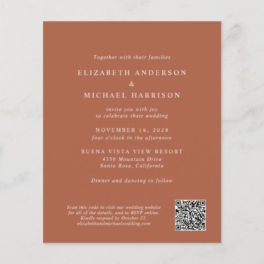 アーチエレガントト写真QRコード結婚式招待状 (裏面)