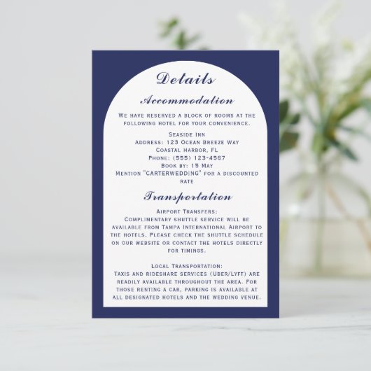 アーチエレガントネイビーとホワイト航海のの結婚詳細 エンクロージャーカード (スタンド正面)