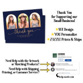 アーチエレガントネイビーブルー金ゴールド3写真卒業 サンキューカード