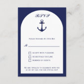 アーチエレガントネイビー&ホワイト航海のウェディングRSVP エンクロージャーカード (正面)