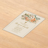 アーチエレガントピーチフローラベビーガールバプテスマ アクリル招待状 (レイダウン)