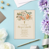 アーチエレガントピーチフローラベビーガールバプテスマ アクリル招待状 (インサイチュ (ウェディング))