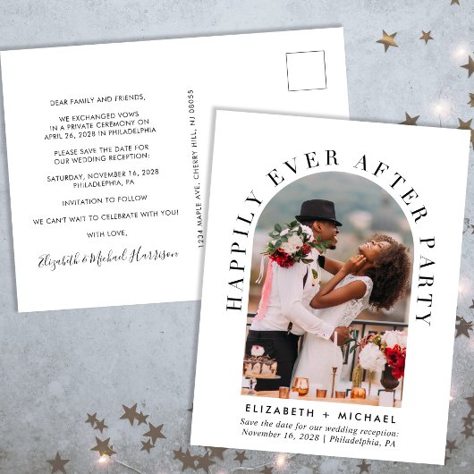 アーチエレガントフォトウェディングレセプション日付の保存 案内ポストカード