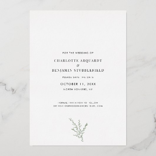 アーチエレガントフォトウェディング日付ゴールドフォイルを保存 箔招待状 (裏面)