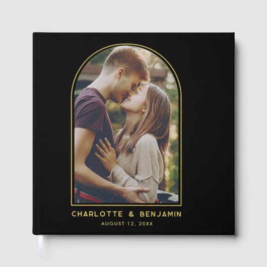 アーチエレガントフォトゴールドフォイルタイポグラフィ結婚ズ ゲストブック (正面)