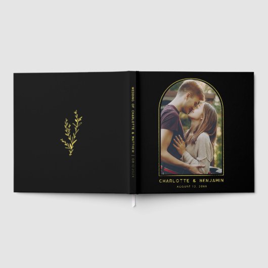 アーチエレガントフォトゴールドフォイルタイポグラフィ結婚ズ ゲストブック (全面)