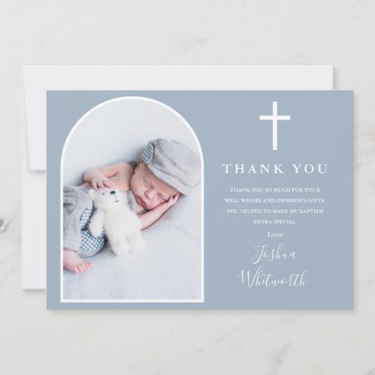 アーチエレガントフォトダスティブルーバプテスマ サンキューカード (正面)