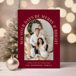 アーチエレガントフォトブライトメリーブルゴーニュのクリスマス シーズンカード