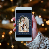 アーチエレガントフォトブライトメリーブルークリスマス シーズンカード