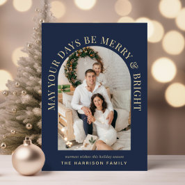 アーチエレガントフォトブライトメリーブルークリスマス シーズンカード