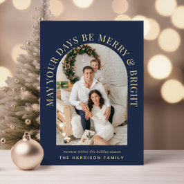 アーチエレガントフォトブライトメリーブルークリスマス シーズンカード