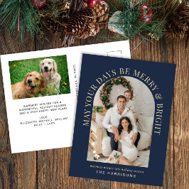 アーチエレガントフォトブライトメリーブルークリスマス シーズンポストカード