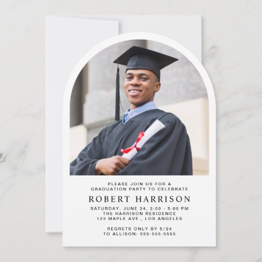 アーチエレガントフォトホワイト金ゴールド卒業パーティー 招待状 (裏面)