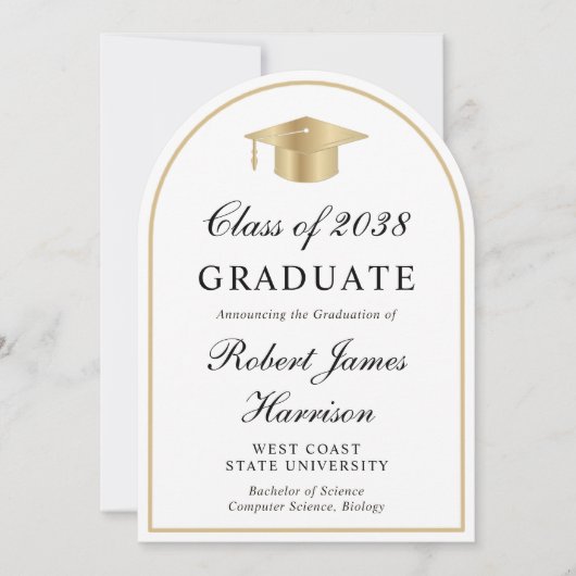 アーチエレガントフォトホワイト金ゴールド卒業パーティー 招待状 (正面)