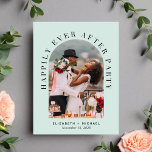 アーチエレガントフォトミントウェディングレセプション招待状 案内ポストカード<br><div class="desc">そしモダンてエレガント、ミントの緑の駆け落ち、またはプライベートの発表と披露宴の招待はがき結婚、アーチフレームにあなたの結婚式の日の写真を備え、タイポグラフィの"Hapily Ever Afterパーティーエレガント"と、あなたの名と結婚日付。背面で、メッセージをパーソナライズし、署名のようなスクリプトに名前を追加する。</div>