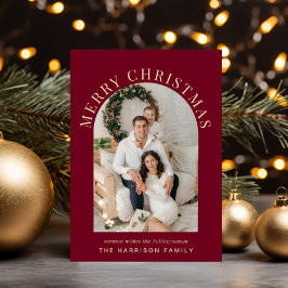 アーチエレガントフォトメリークリスマスブルゴーニュ シーズンカード