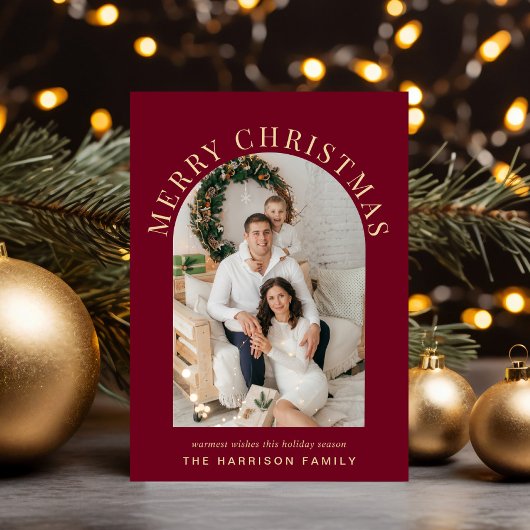 アーチエレガントフォトメリークリスマスブルゴーニュ シーズンカード