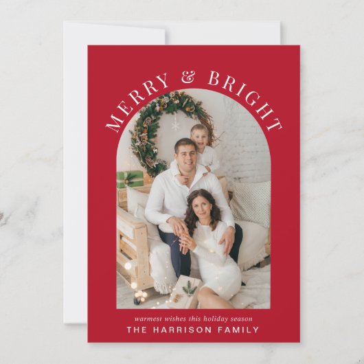 アーチエレガントフォト明るい赤メリーのクリスマス シーズンカード (正面)