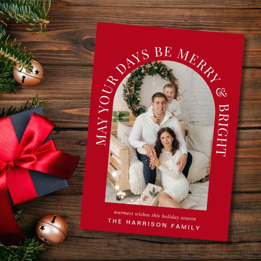 アーチエレガントフォト明るい赤メリーのクリスマス シーズンカード