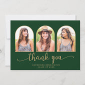 アーチエレガントフォレストグリーン金ゴールド3写真卒業 サンキューカード (正面)