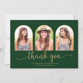 アーチエレガントフォレストグリーン金ゴールド3写真卒業 サンキューカード