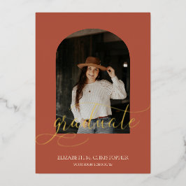 アーチエレガントフレーム5フォトコラージュ卒業実在 箔招待状