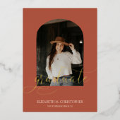 アーチエレガントフレーム5フォトコラージュ卒業実在 箔招待状 (正面)