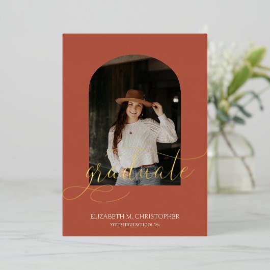 アーチエレガントフレーム5フォトコラージュ卒業実在 箔招待状 (立ち正面)