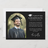 アーチエレガントブラック写真卒業キャップ 案内状 (正面)