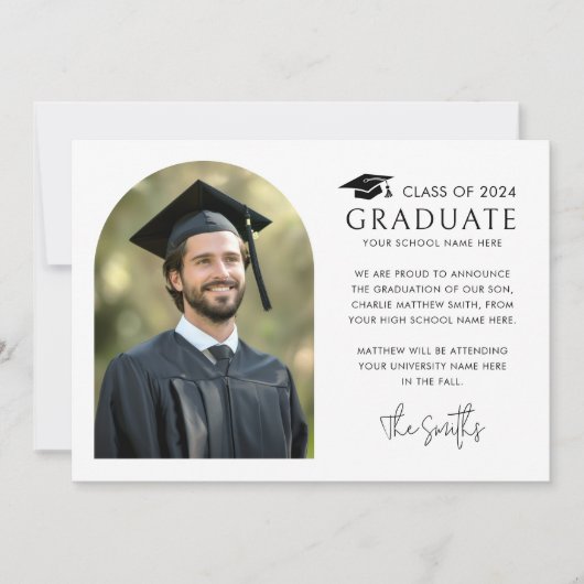 アーチエレガントホワイトフォト卒業式キャップ 案内状 (正面)