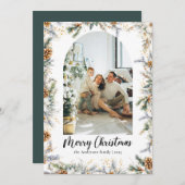 アーチエレガントボタニカルグリーン&フォトクリスマス シーズンカード (正面/裏面)