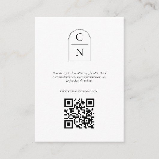 アーチエレガントモノグラムQRコードRSVP エンクロージャーカード (正面)
