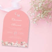 アーチエレガントライトピンクモノグラム結婚ズ 招待状