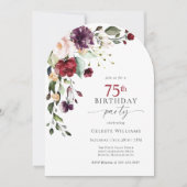 アーチエレガントレッドとパープルフローラ75誕生日 招待状 (正面)