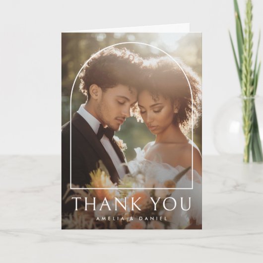 アーチエレガントークラシック結婚の写真を折り畳んだ サンキューカード (正面)