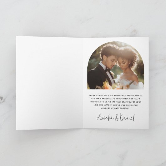 アーチエレガントークラシック結婚の写真を折り畳んだ サンキューカード (内部)