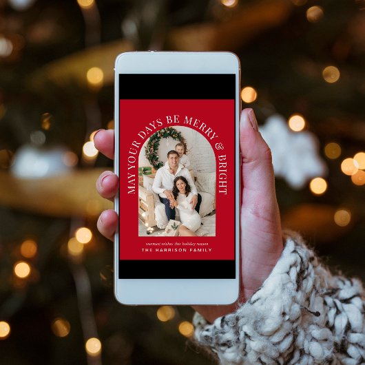 アーチエレガントー写真と明メリーるい赤のクリスマス カード