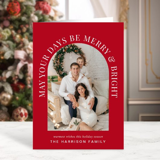 アーチエレガントー写真と明メリーるい赤のクリスマス カード