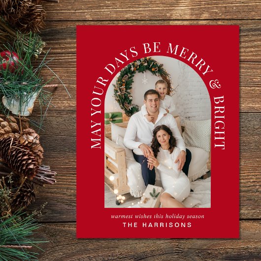 アーチエレガントー写真と明メリーるい赤のクリスマス シーズンポストカード