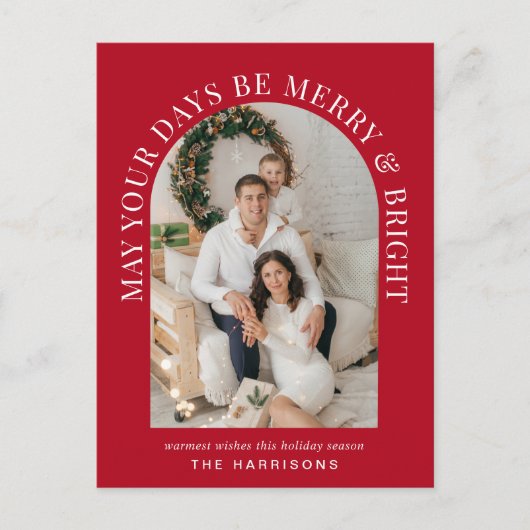 アーチエレガントー写真と明メリーるい赤のクリスマス シーズンポストカード (正面)
