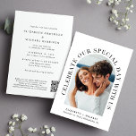 アーチエレガントー写真QRコードすべて結婚の 招待状<br><div class="desc">結婚式招待状モダンはタイポグラフィの「Our Special Day With Us祝」に囲まれたアーチ型のフレームに写真を映し出エレガントす。写真の下に、名前、日付結婚と場所を追加する。逆に、招待をタイポグラフィでパーソナライズし結婚てシンプル、Webサイトのアドレスを入力して、RSVPオンラインにスキャンして宿泊施設などの追加詳細を取得するためのスキャン可能なQRコードを作成す結婚る。</div>